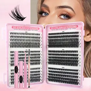 Eyelash Extension Kit, Individual Set Eyelashes, Glue, Remover, Tweezer, Eyelash Brush, Multiple Lengths, Easy Application for Home Makeup