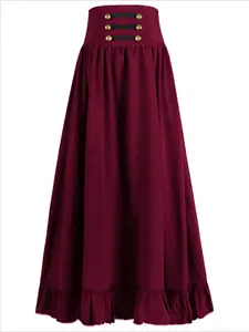 Women's Gothic Lace-Up Belted Skirt Bottom, Vintage Medieval Style, Slim-Fitting A-Line Dress, Versatile Fashion for All Seasons