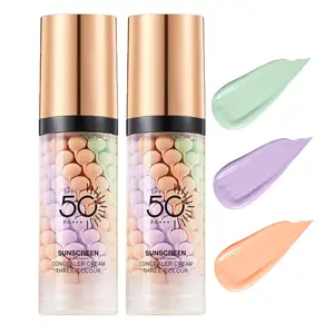 3-in-1 Color Correcting Facial Serum, Moisturizing Primer, , SPF 50 PA+++, Brightening Primer for Even Skin Tone, Oil Control & Refreshing, Purple, Pink & Green Tones