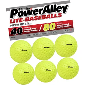 Heater Sports Power Alley 80 MPH Lite Baseballs for Pitching Machines, Practice - 6 Count - Optic Green
