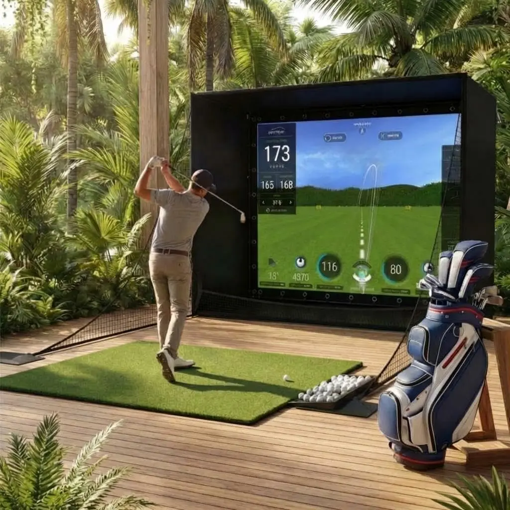 11 x 8 ft Golf Simulator Enclosure Package 4K Compatible Impact Screen with Blackout Cage Frame Poles Side Nets Bottom Fence Mesh and Sandbags for Indoor or Garage Practice