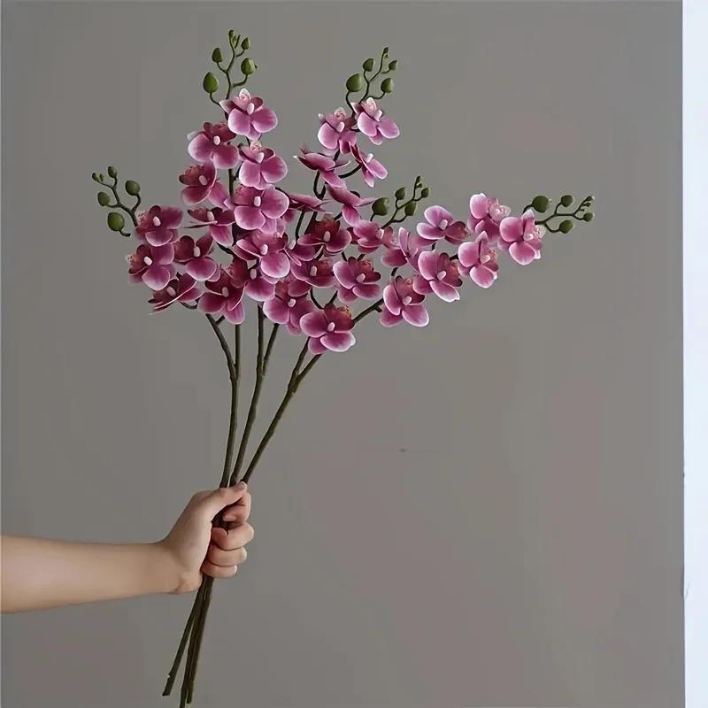 3-Pack 25.2inch Realistic Long Stem 2-Branch Artificial Orchid Flowers - Lifelike Plastic Fake Flowers for Home & Wedding Decor