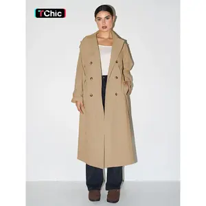 Fall & Winter Trendy Solid Color Lapel Double Breasted Waist Tie Trench Coat Jackets