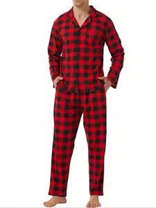 Men's Classic Plaid Print Lapel Long Sleeve Pajama Set, Comfortable Skin-Friendly Home Wear, Casual Sleepwear for All Seasons
