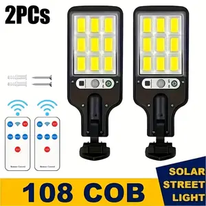 Outdoor Solar LED Wall Light with Remote Control, 108 COB Super Bright Lamp Beads, 3 Lighting Modes, Smart Dimmable, IP44 Waterproof Motion Sensor Yard Light, Perfect for Garden, Garage, Patio and Corridor