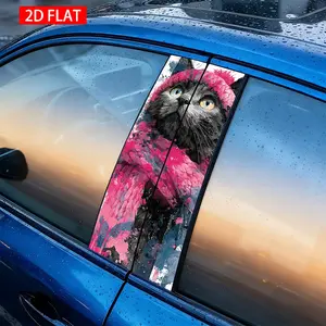 2-Pack Car B Pillar Stickers, Watercolor Cat Design, HD Print, PVC Self-Adhesive, Waterproof Scratch-Resistant, Universal Fit for All Cars