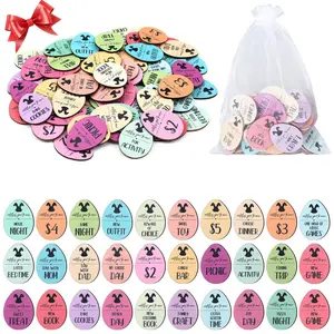 Easter Egg Tokens 30/120 Pcs Reusable Wooden Reward Tokens With 20 Engraved Sayings for Gift Bags For Birthday Gift Classmate Presents