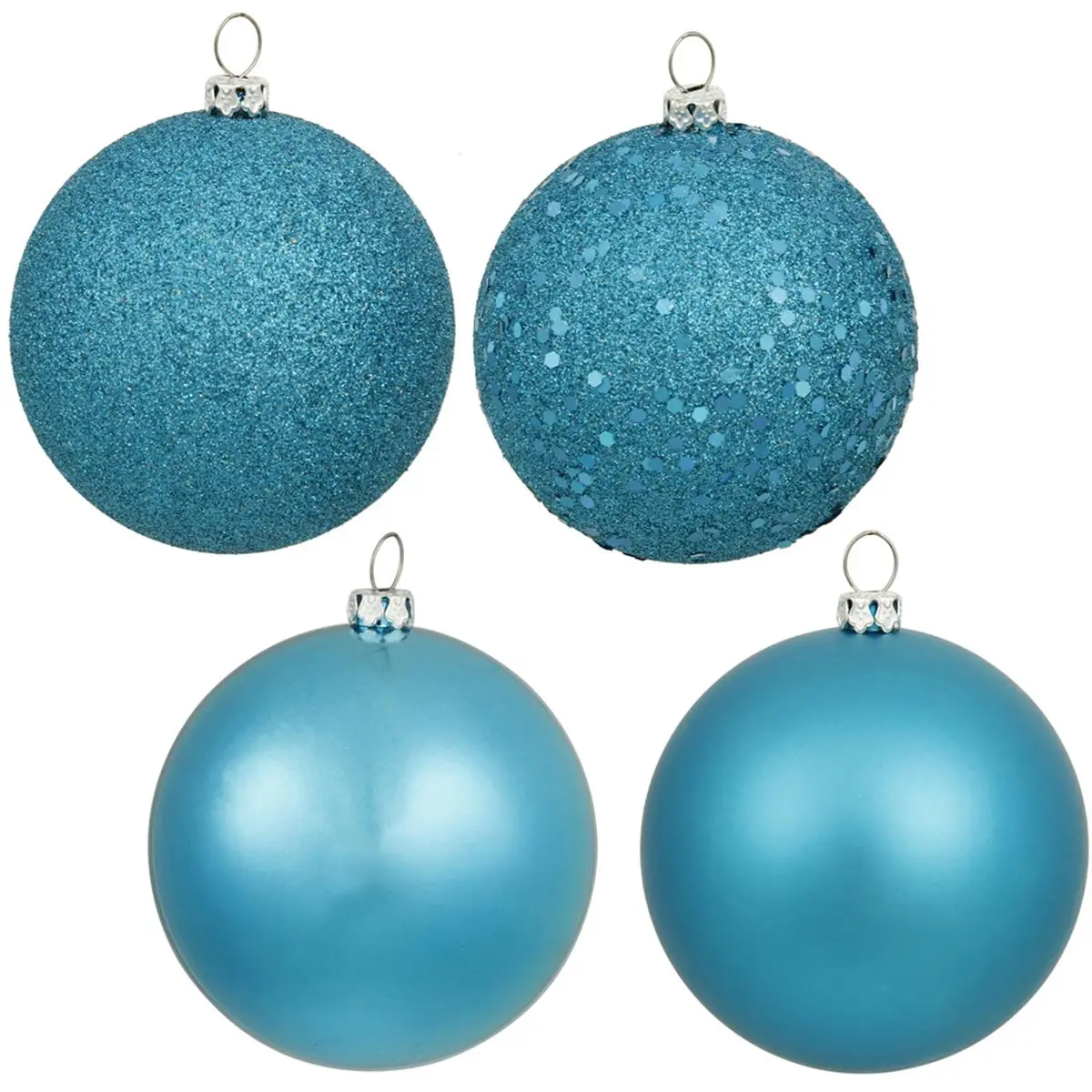 212 MAIN Christmas Plastic Turquoise Drilled-Hole Ornaments - 4 Assorted Finishes, 6 in. Size, 4 Pack, Festive Home & Party Decorations, Four Pack