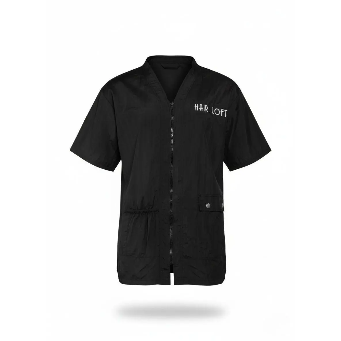 StylistWear Top Women's Slim-Fit Casual Short-Sleeve V-Neck Workwear Jacket - Coated Fabric, Front Zipper, 4 Functional Pockets, Side Vents, Rhinestones, Embroidery, Screen-Print, Uniforms Outerwear for Women's Clothes