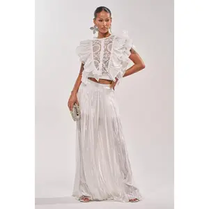 CALLED OUT SATIN PLEATED PALAZZO PANT IN WHITE