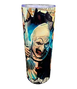 Art The Clown Terrifier Killer Clown Demon Mime 20oz Stainless Steel Tumbler Insulated Double Wall Vacuum Flask with Lid & Straw Portable Drinkware