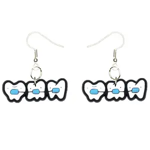 Braces Teeth Earrings Lead and Nickle Free Silver Plated Fishhooks Yazzle Dazzle Dentist Teeth Gums Dentures Rotten Decay Wisdom Molar