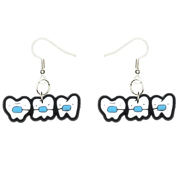 Braces Teeth Earrings Lead and Nickle Free Silver Plated Fishhooks Yazzle Dazzle Dentist Teeth Gums Dentures Rotten Decay Wisdom Molar