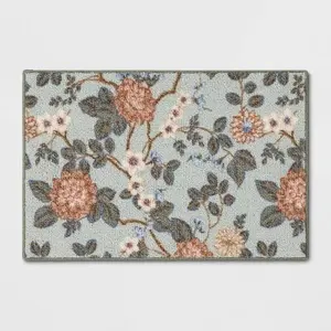 2'x3' Floral High Low Loop Accent Rug Green - Threshold™: Washable Entryway Throw, Indoor Skid-Resistant Rug