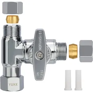 Brass Angle Stop Add-A-Tee Valve,3/8 x 3/8" x 3/8 Compression Water Splitter