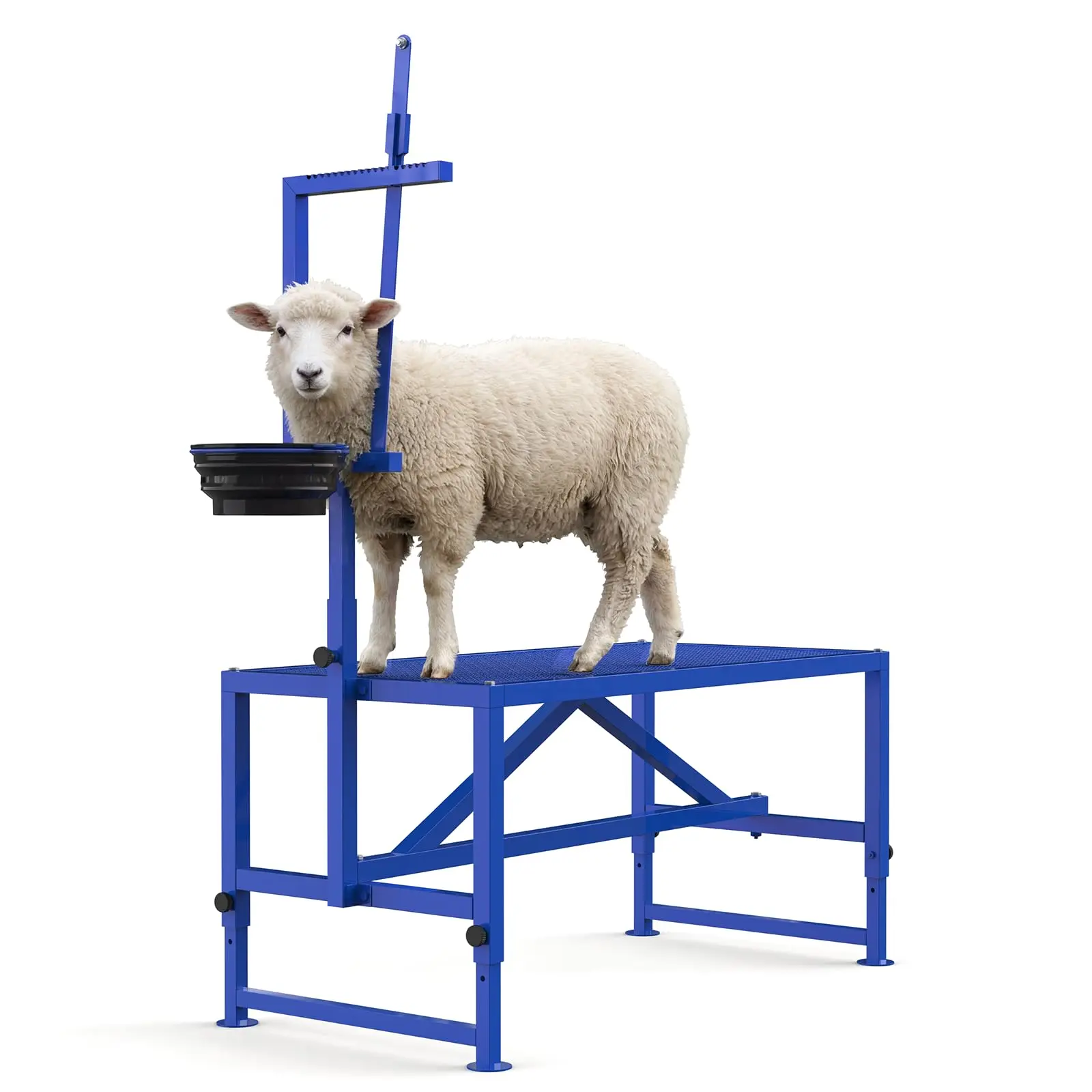 Garvee 47x23 Inch Heavy-Duty Steel Goat Milking Stand - Adjustable Headpiece, Adjustable Legs, Feed Bin, Anti-Lost Screw Pack, Easy Installation for Pygmy Goats' Grooming, Milking, Black