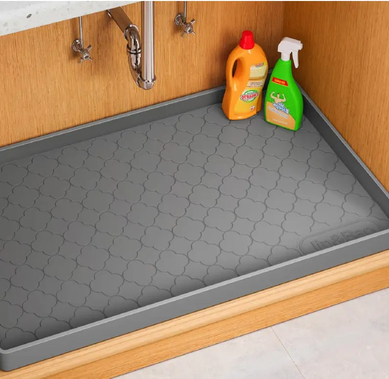Jin&Bao Under Sink Mat 34" x 22" Waterproof Silicone Cabinet Kitchen Liner | Silicone under kitchen sink mat,cabinet protector,bathroom shelf liner,raised edge,anti-slip,easy to clean & dishwasher safe
