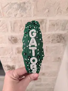 Green Beaded Gators Headband