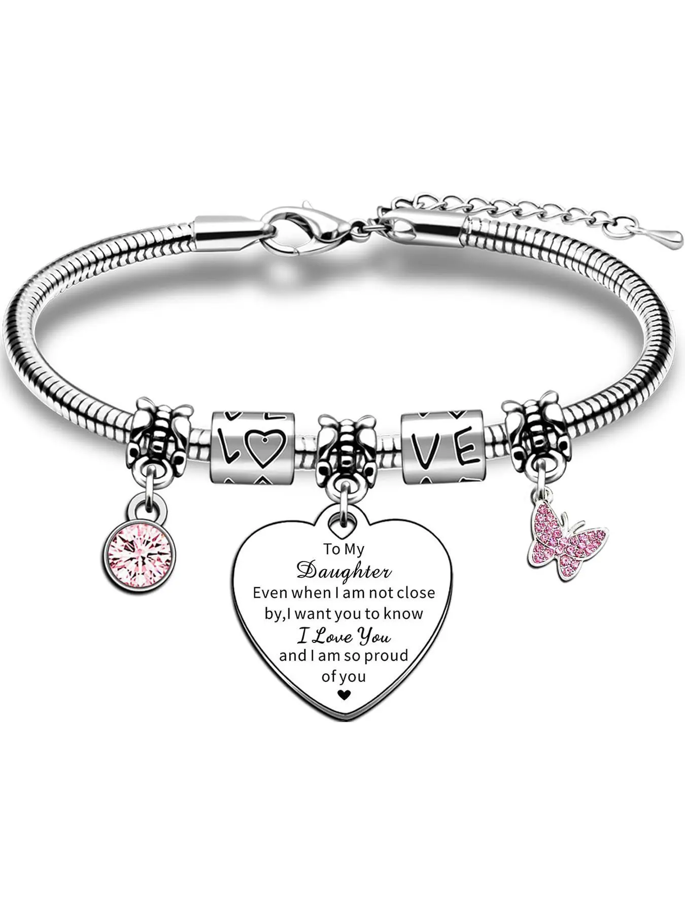 Mother's Day Gift Fashionable Heart Charm Bracelet with Pendant, Stainless Steel Jewelry for Women & Girls, Trendy All-match & Exquisite Jewelry for Birthday Gift, Heart Shaped Bracelet, Heart Bracelets, Trendy Jewellery Accessories