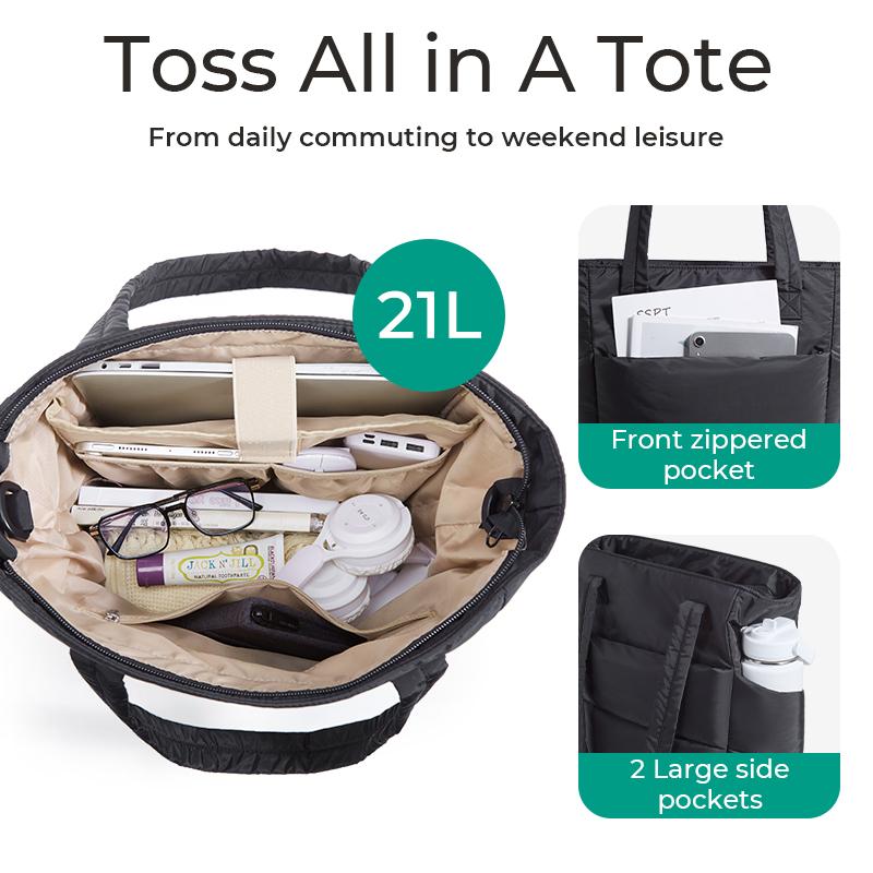 BAGSMART Bubble 21L Puffty Tote Bag for Women with Removable Crossbody Strap Lightweight Shoulder Bag for School Travel Work 15.6" Laptop Friendly Water-Repellent Fabric TikTokShopHolidayHaul