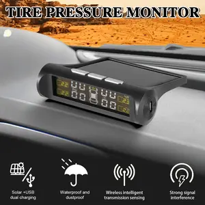 Solar TPMS Wireless Tire Pressure Monitor - Universal System with 4 External Sensors, LCD Display Real-Time Alarm for Car SUV (Easy DIY)