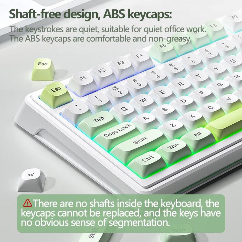 AULA F3099 three-mode, Rechargeable keyboard, 99-key layout, RGB lighting effects, color matching keycaps, ergonomic design, large-capacity battery, light-tone keys suitable for office use, multi-device compatible, plug-and-play, available for computer