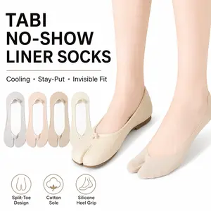 Women’s Split Toe No Show  Soft Breathable Tabi  for Everyday Wear with Moisture-Wicking Cotton Cushion Sole 5 Pairs Pack - Womenswear Pastel Flower Compression Socks Big Size Women's fuzzy
