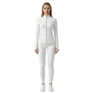 MG1 Two Piece Set Women's Soft Brushed Sport Jacket & Leggings Set, with goold zip, Long Sleeve with Thumbholes, Pockets with ZIPPERS, Stretchy, Butter Feel Breathable Skin-Friendly comfortable and casual, for daily exercise