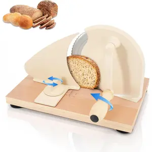 Manual Bread Slicer for Homemade Sourdough Bread, Adjustable Thickness Hand Crank Bread  with Scale Lines, Suction Cup Base, Metal Guide &  Stainless Steel  (Cream)
