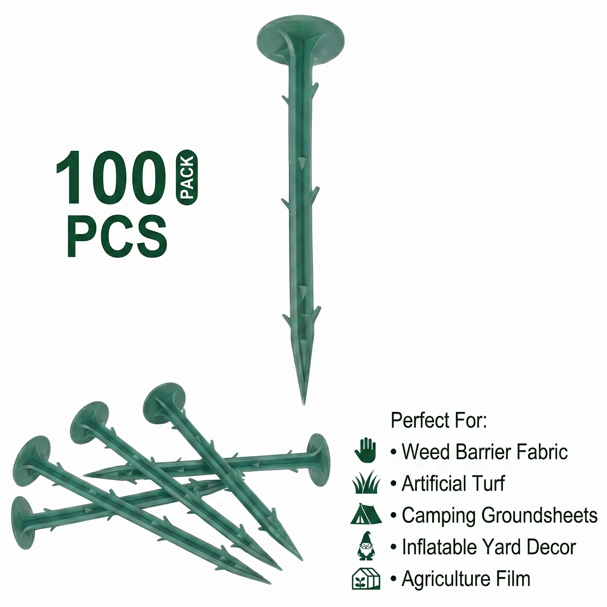 100Pcs Durable Plastic Landscape Staples - Easy-to-Use Barbed Garden Stakes, Home Improvement Garden Supplies for Weed Barrier Fabric, Inflatable Outdoor Decor, Ground Anchors, Agriculture Film, Camping Groundsheets