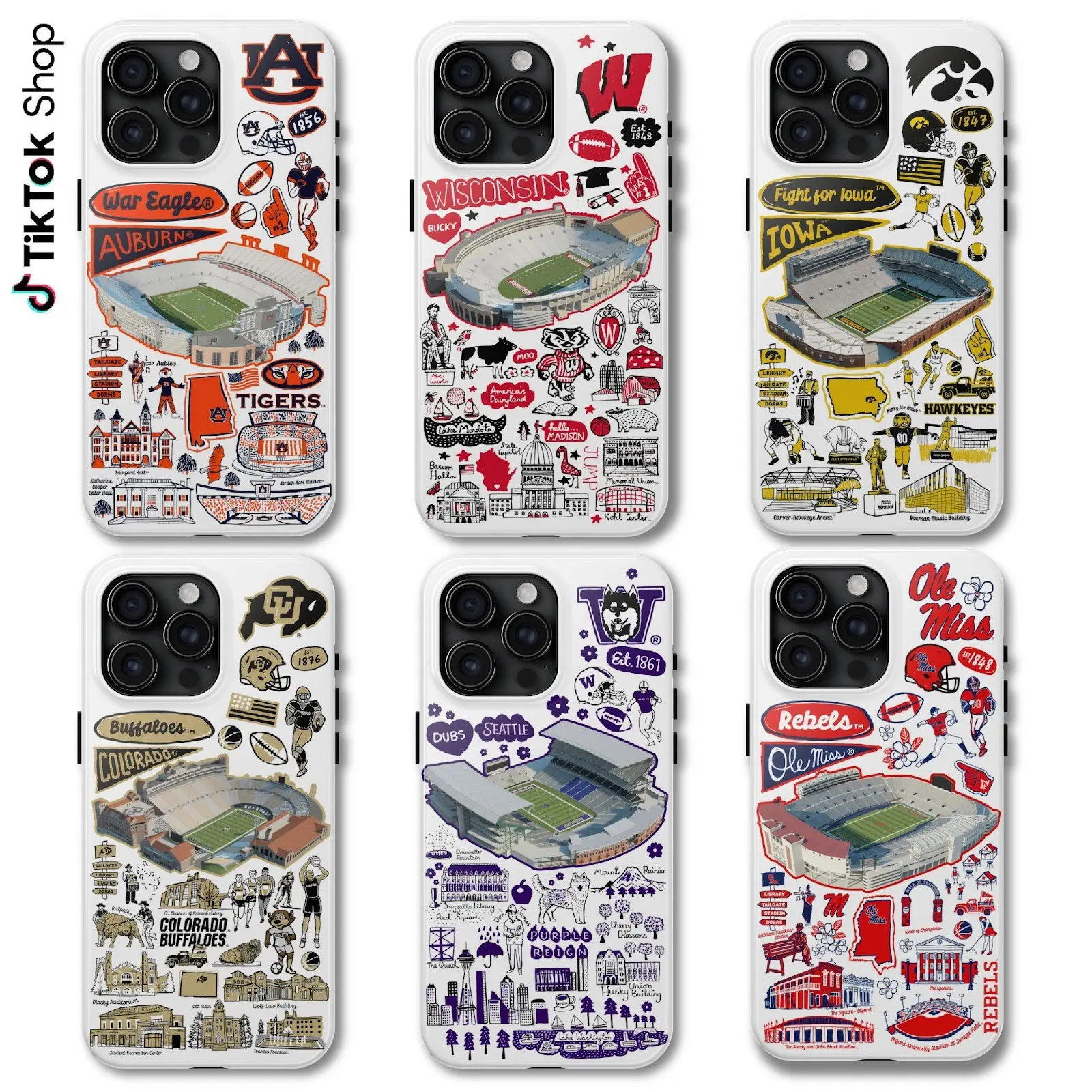 Tigers Badgers Hawkeyes Buffaloes Huskies Rebels College Football Phone Case, National Collegiate Athletic Association Team Collection Phone Cover, Gifts For Varsity College Sports, 17 Air Pro Max