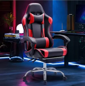 Red Ergonomic Gaming Chair With Headrest And Lumbar Pillow,Height Adjustable With 360°-Swivel Seat