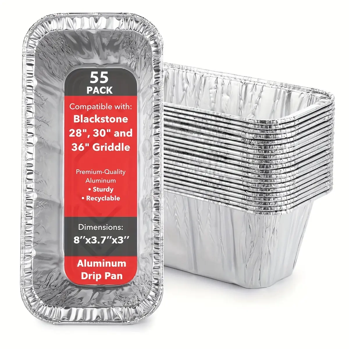 55-Pack Disposable Aluminium Grease Cup Liners, 8x3.7 Inches Cookware Drip Pans for Blackstone 17,22,28,30,36 Inch Rear Grease Cup Griddles (Model 5017) for Griddle Users