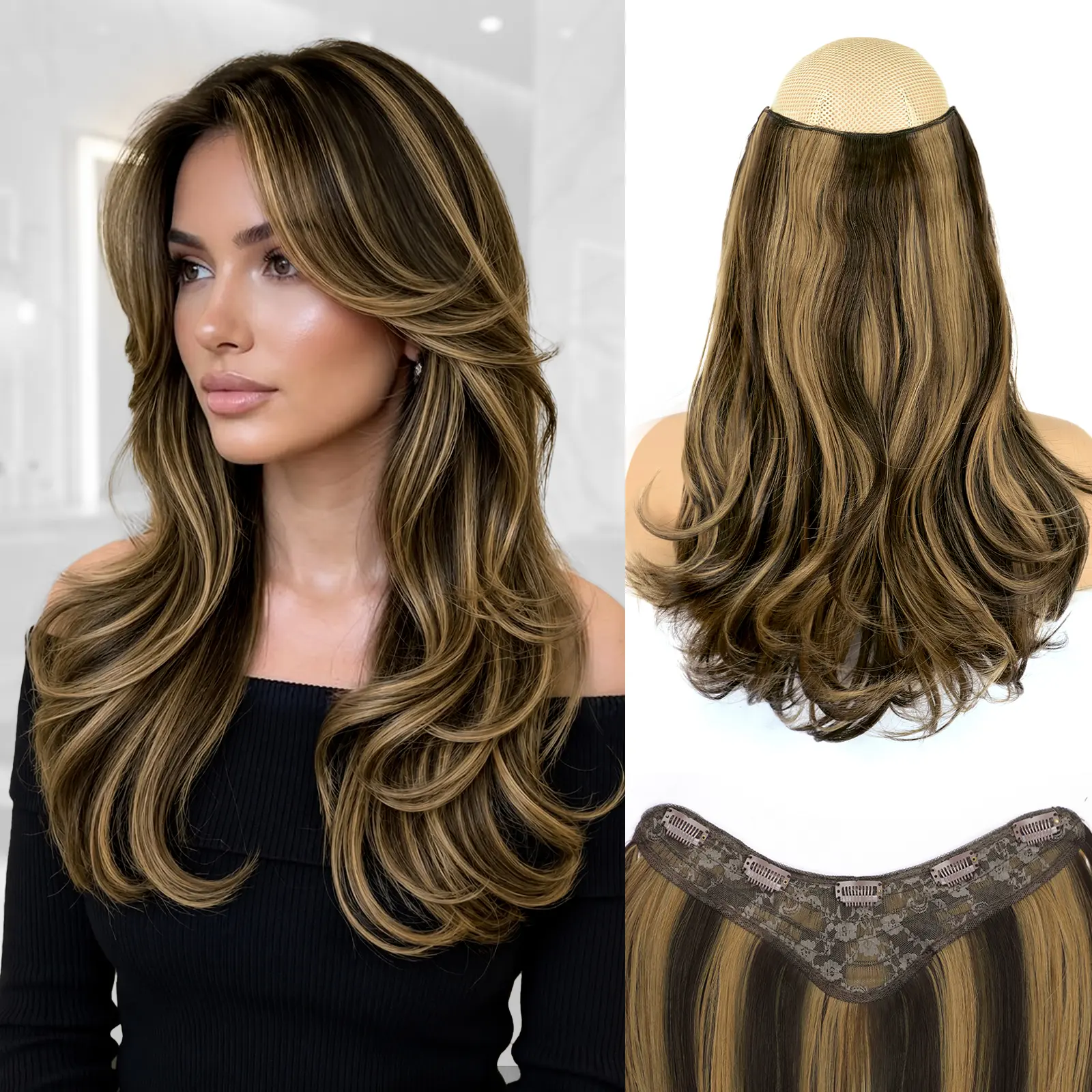 16inch-Balayage Chocolate Brown to Caramel Blonde