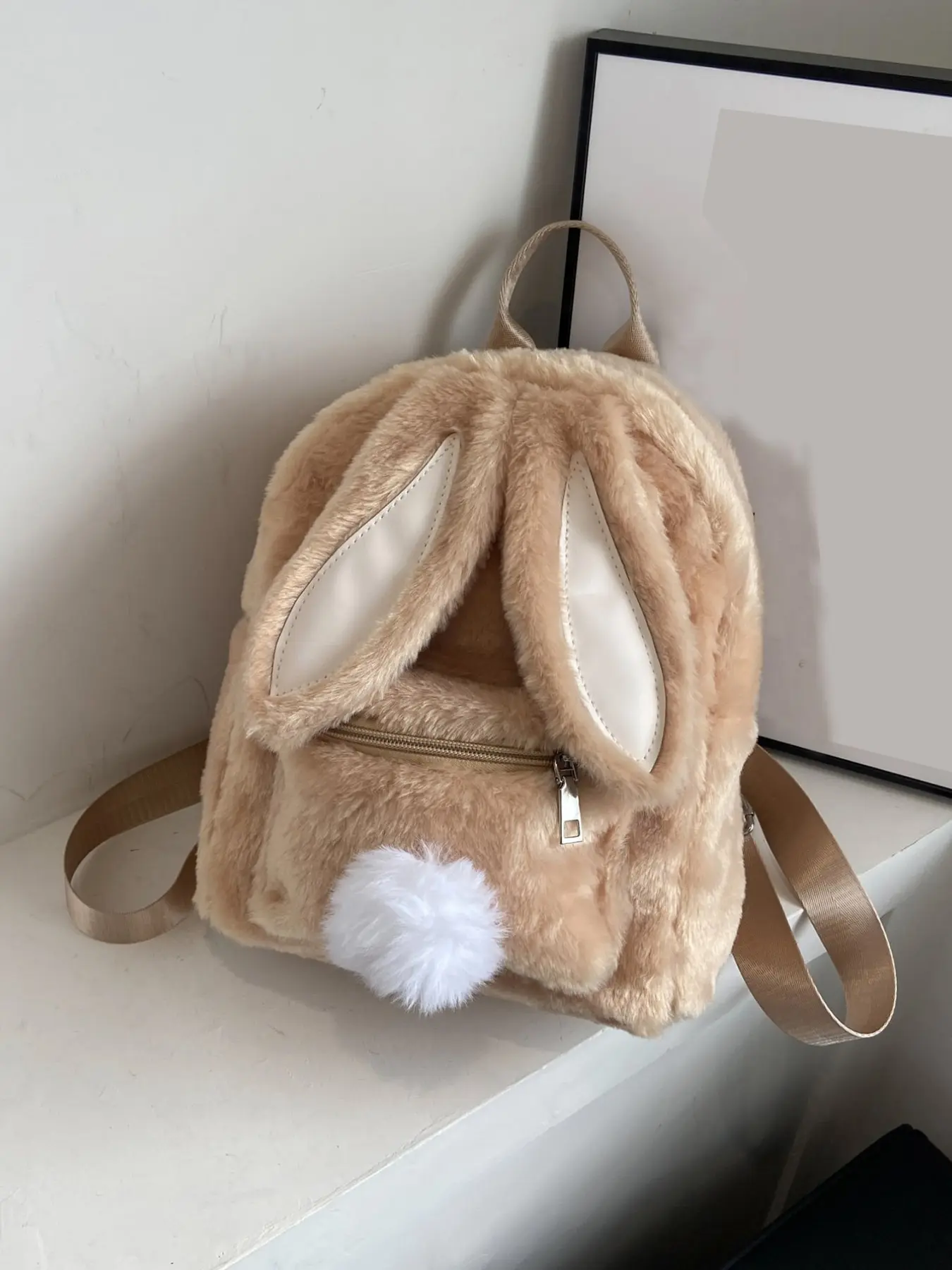 Plush Bunny Backpack, Fuzzy Backpack, Fluffy Backpack, Long Ears Soft Plush Bag, Large Lady Crossbody Bag, Cartoon School Bag, Cute Versatile Backpack, Cute Lolita Style, Daily Use, Party, Date