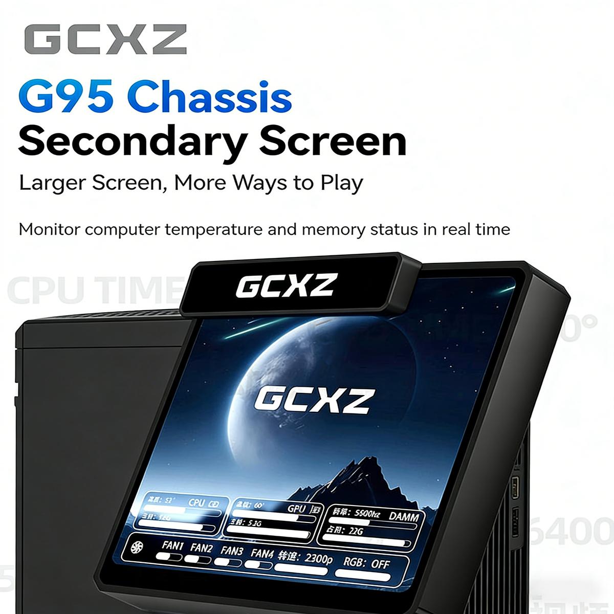 New GCXZ -3.95" secondary monitor, compatible with water-cooled CPUs; IPS panel for computer monitoring; Type‑C connection, no AIDA64 required; free DIY display; tempered glass screen protector; does not consume PC performance; pure white; G95 secondary m