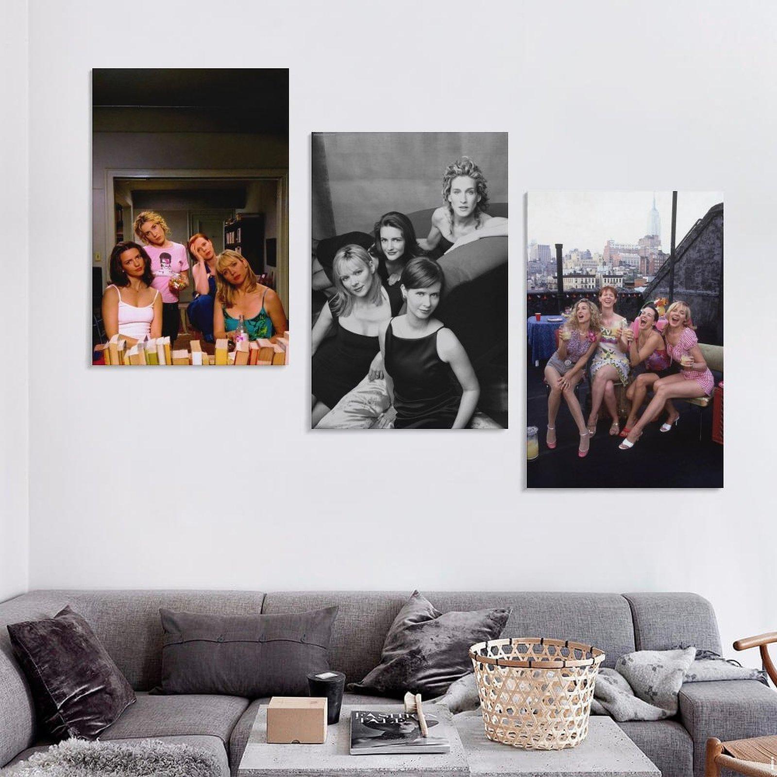 SATC Energetic  Wall Decor Vintage Nostalgic Black and White Photo Waterproof Canvas Artistic Poster Decoration Iconic TV Show Female Friendship Funny Bathroom Decor Girls Bedroom Prints Gift for Fans