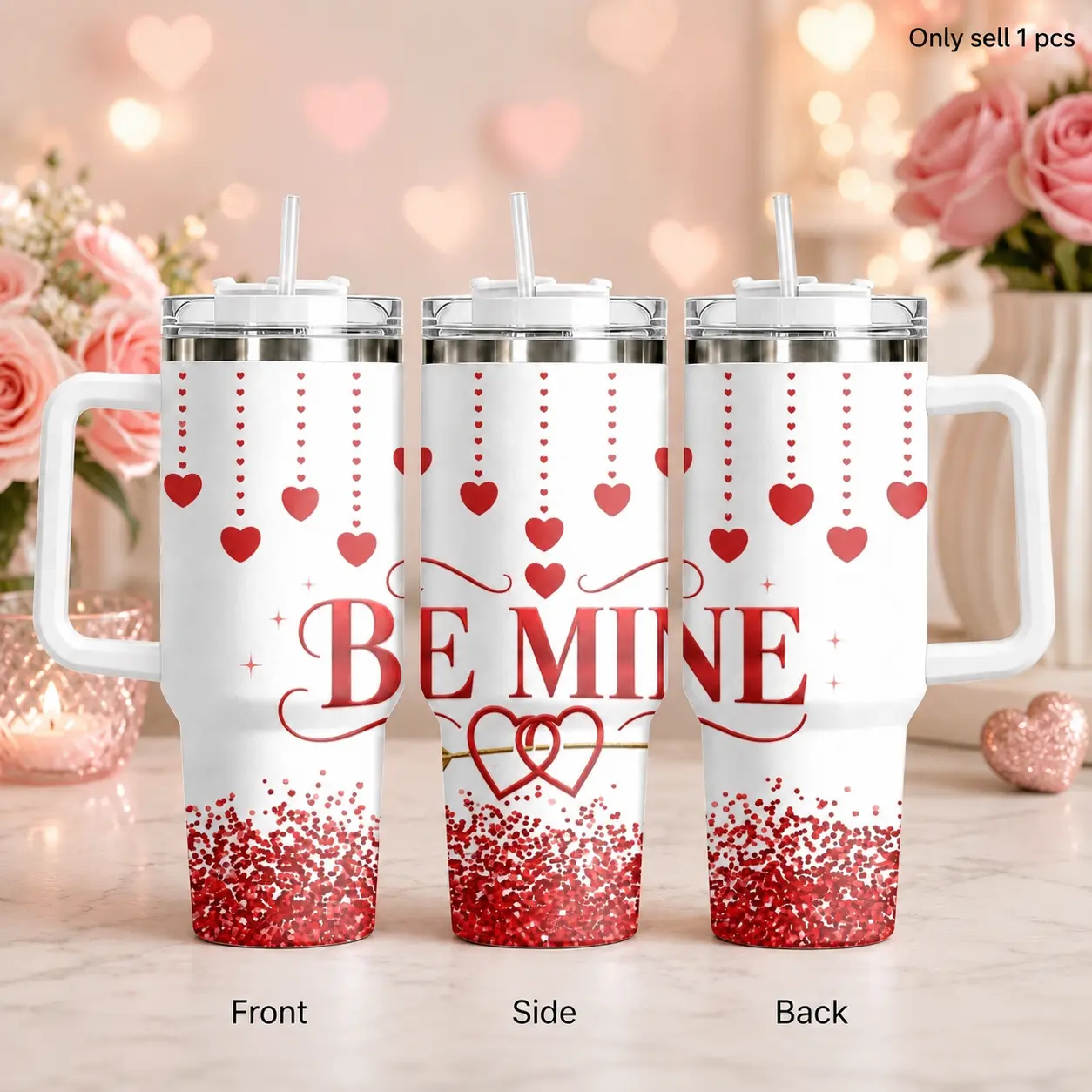 GuLuBoo Romantic Red Heart Design 40oz Tumbler Stainless Steel Vacuum Insulated Flasks, Leak-proof Travel Mug with Straw Keeps Ice All Day, Portable Water Bottles for Coffee, Gym& Office, Creative Drinkware Cup Gift for Loved Ones