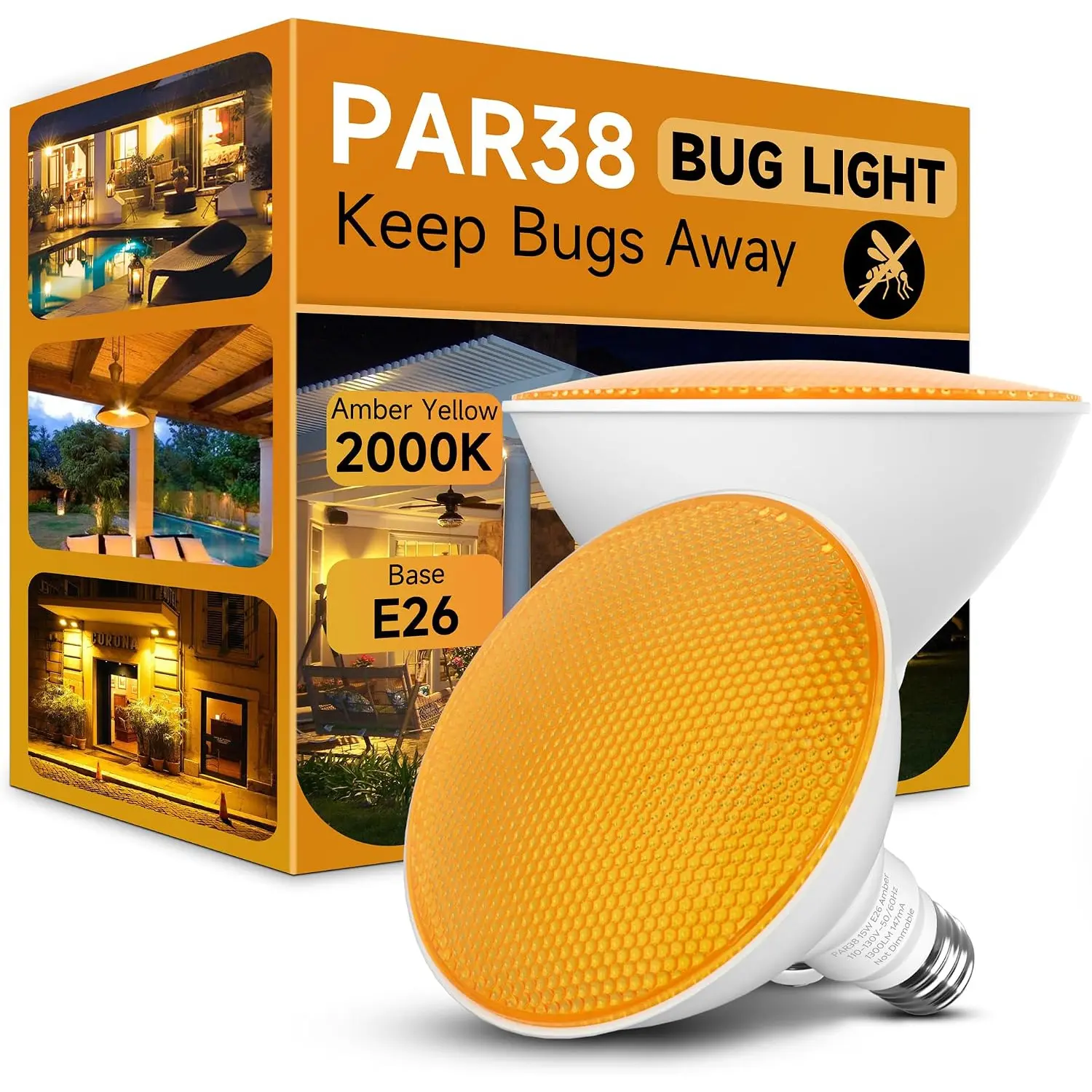 PAR38 LED Bug Lights for Outside, Amber Yellow 150W Equivalent