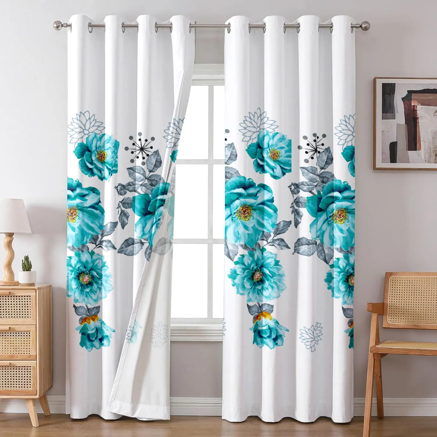 flower pattern Luxury Modern 6 Piece Curtains Set Bamboo microfiber curtains for living room Farmhouse Bedroom home Decor idea Queen King Size Gift Bag valentine's day cozy cool soft cortinas para cuarto