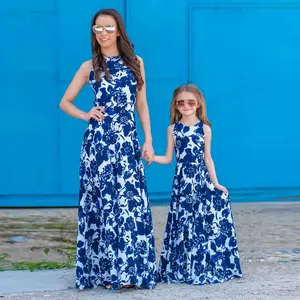 ZAFILLE 2025  Family Matching Outfits Fashionable Long Dress For Mother Daughter Clothes Sleeveless Mommy And Me Dresses