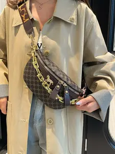 Women's Crossbody Shoulder Bag with Wide Strap, Comfortable Chain Design, Casual Geometric Pattern, All Season Use, Perfect for Daily Use, Chain Crossbody Bags, Crossbody Purse