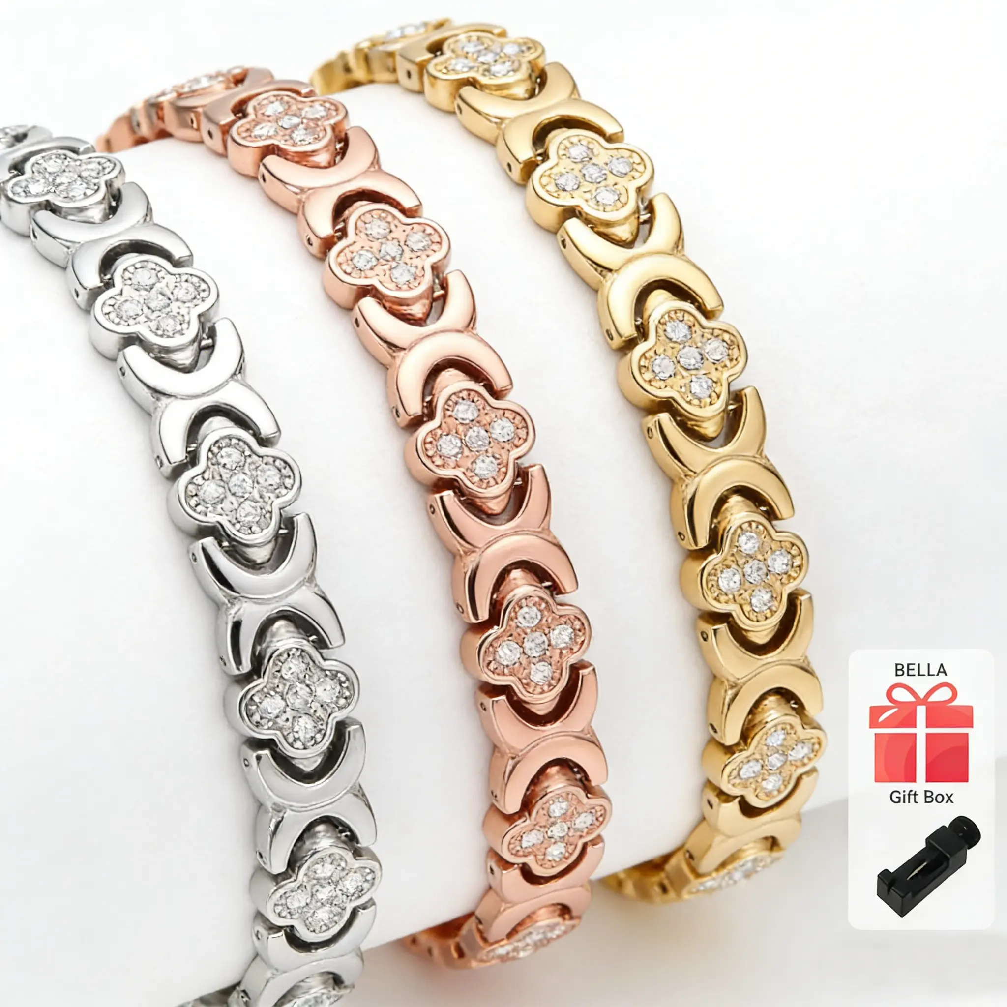 Copper Bracelets for Women Pure Copper Magnetic Bracelet with 3500 Gauss Effective Magnets Trendy Stack Bangle Stretch Bangle Modern Fashion Accessories Jewelry Gift.Lucky Four-Leaf Clover Bracelet .