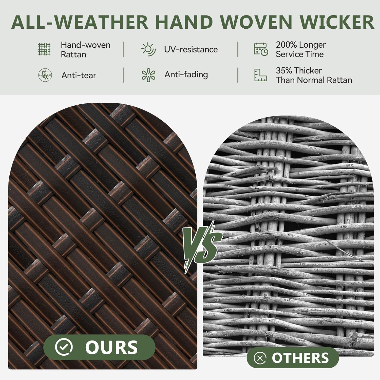 Aoxun 8 Piece Patio Furniture Set with 44” Fire Pit Table, Wicker Rattan Patio Sectional Sofa, Outdoor Furniture Set with Thickened Cushion, Brown