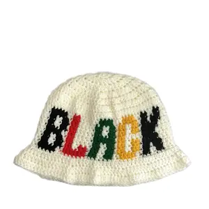 Blackity Black Bucket Hat - Crochet Design with "BLACK" Text - for Casual Wear
