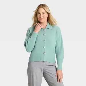 Women's Long Sleeve Heart Button Cardigan Sweater - A New Day