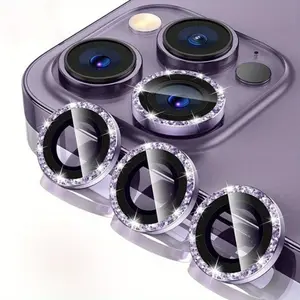 Purple Metal Ring Case-Friendly Lens Protector Glass, Mobile Phone Lens Accessories for iPhone Protection, Camera Phone Accessories