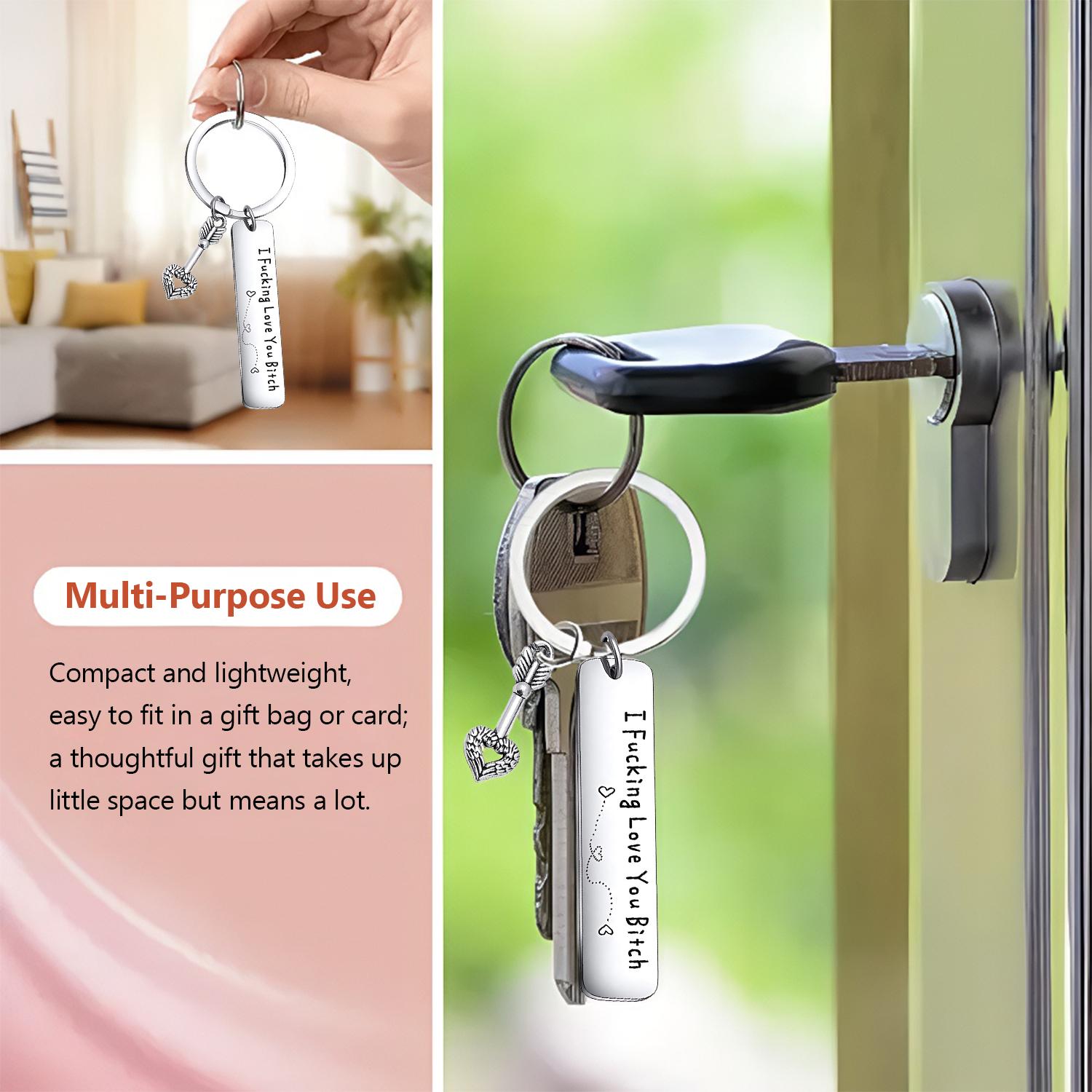 Funny Best Friend Keychain,Stainless Steel Key Keyring with Engraved Quote “I Fcking Love You Btch,Creative Slogan Metal Keychain,Birthday anniversary Friendship Gift for Besties & Friends Female