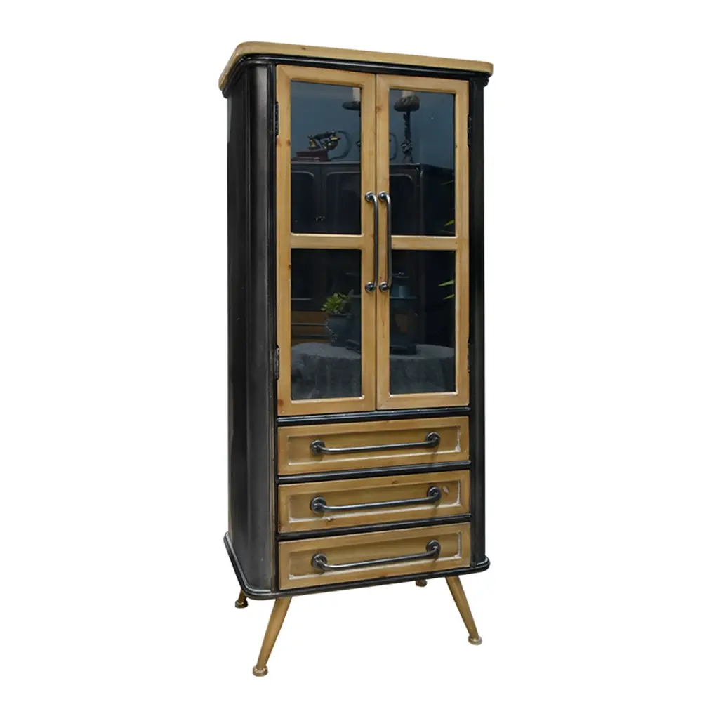 Accent Vintage Industrial Style Interior Sideboard Cabinet Cupboard with Glass Door