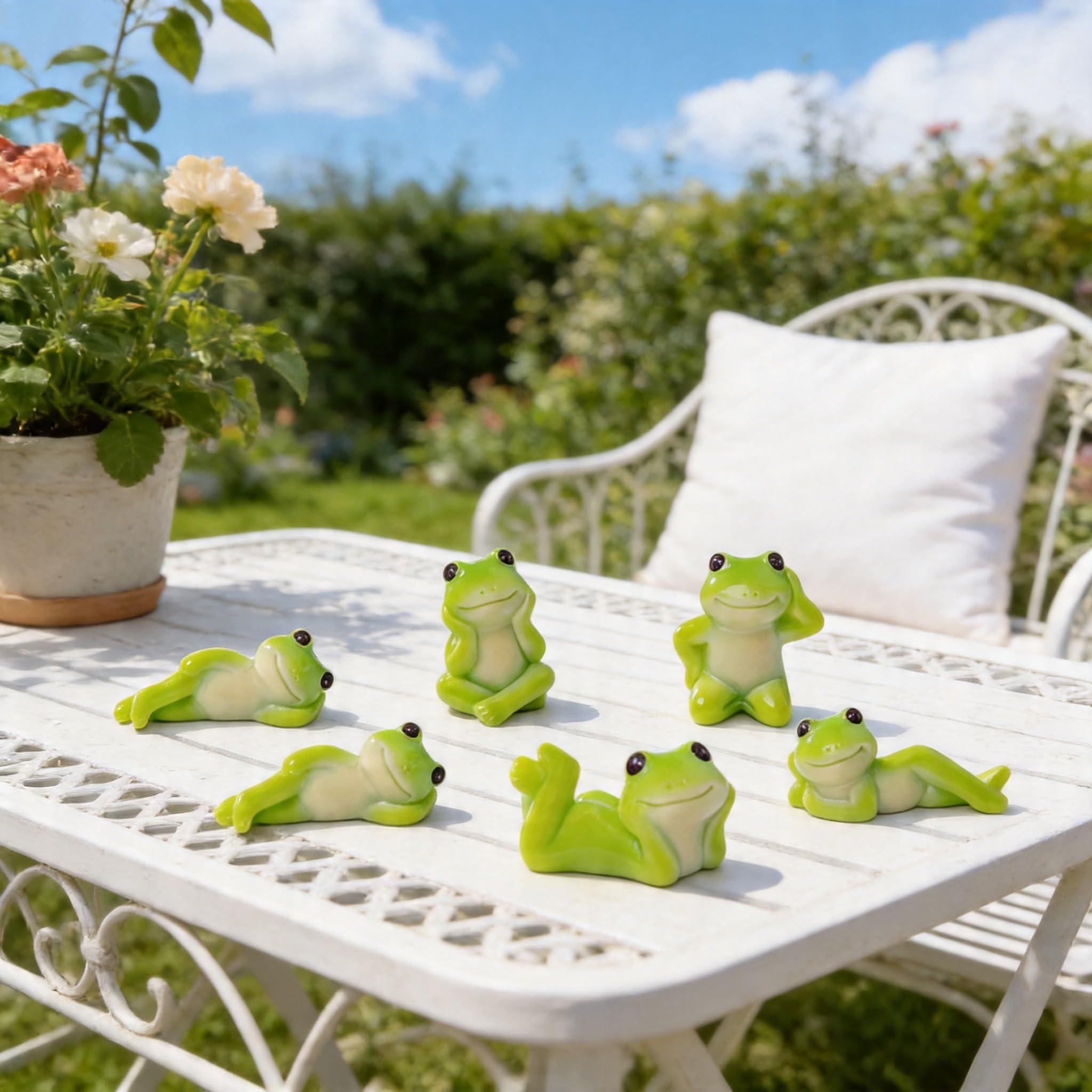 6Pcs Cute Lazy Frog Resin Figurines Set, Miniature Green Frog Ornaments, Cottagecore Aesthetic Desk Decor for Workspace, Micro Landscape Fairy Garden Accessories, DIY Craft Decor & Party Favors for Frog Lovers.